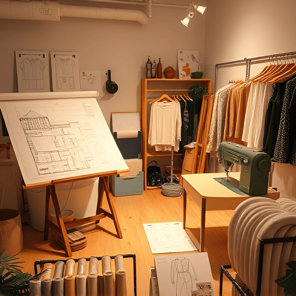 A_creative_workspace_with_an_architect_s_drafting_table_and_blueprints_on_one_side_transitioning_int_purani_factory